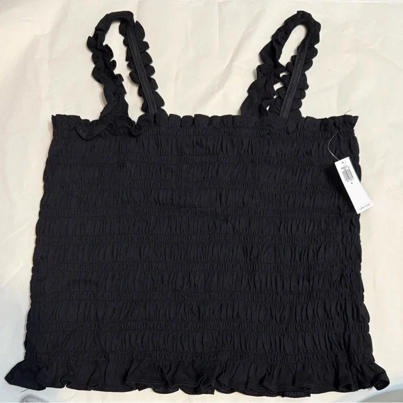 NWT Fitted Smocked Tank Top Medium Black Jack - Picture 3 of 4